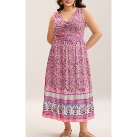 BLOOMCHIC SZ 12 L Pink  Rayon Floral Print Stretchy Waist Maxi Dress NWT B50 - Picture 1 of 11